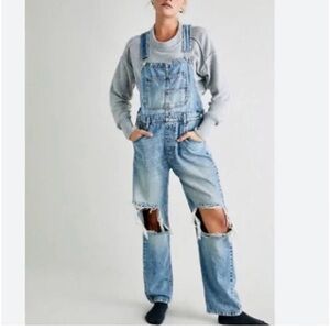 Free People Ziggy Distressed Jeans Overalls - M